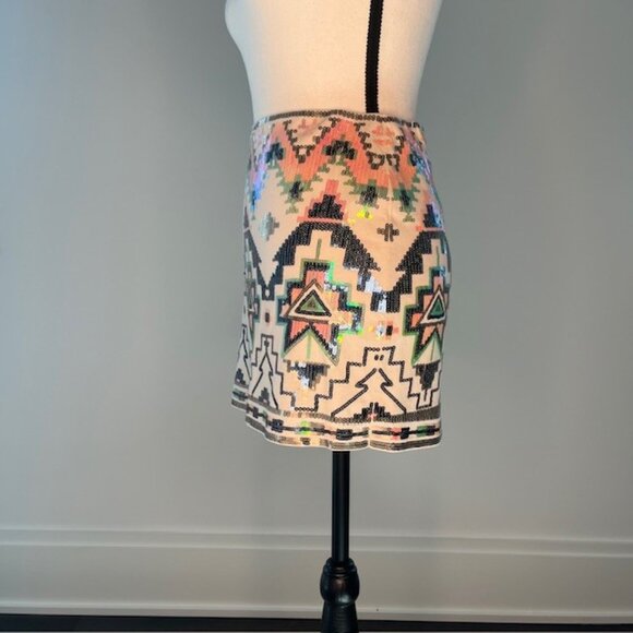 Express Women's Aztec Tribal Sequined Mini Skirt, Size XS - Picture 3 of 5